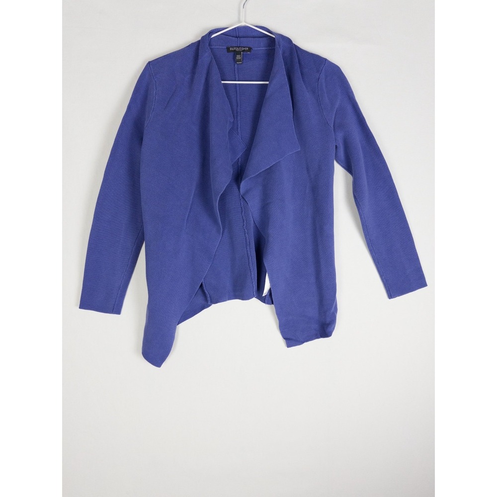 Eileen Fisher Cardigan Womens PP XS Purple Knit Open Front Silk Organic‎ Cotton